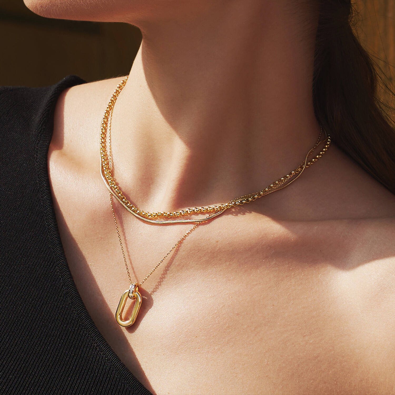  Voque Maven - Link necklaces - Silver / 14kt GP - Crystal - 50cm